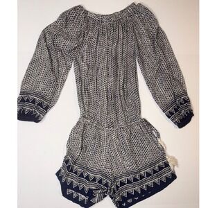 Coolchange Boho Tassel Tie Waist Romper Off Shoulder Print XS